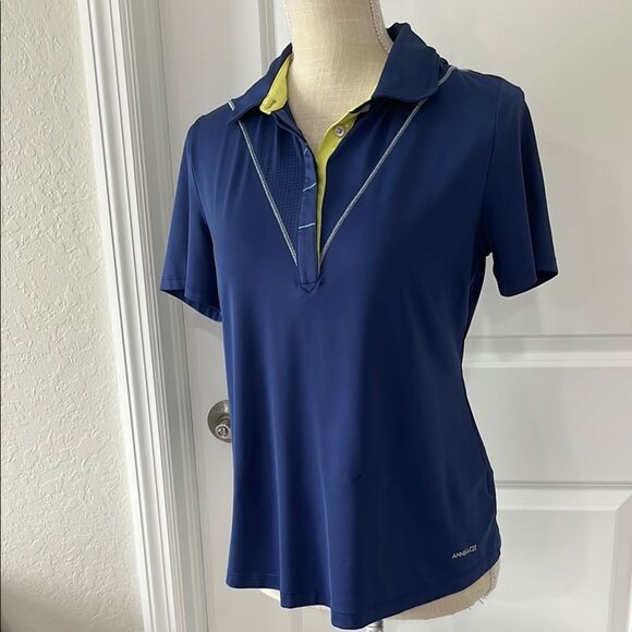 ANNIKA Cutter & Buck Blue and Citron Golf Shirt - Picture 3 of 10